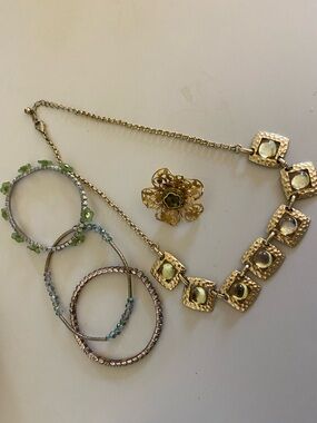 Gold-Tone jewelry with lime green accents , 5 piece bundle